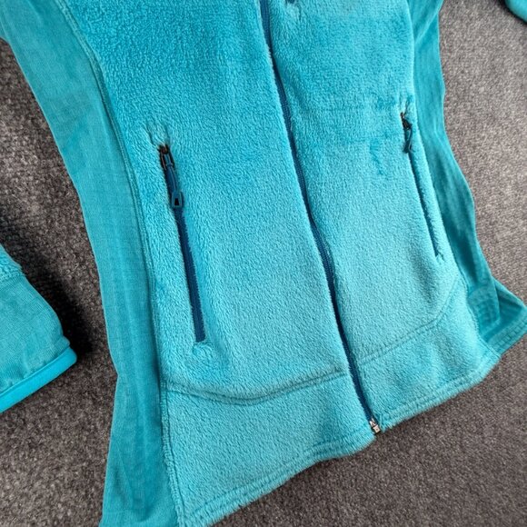 Patagonia Fleece Jacket Women Blue Fuzzy Soft Small Full Zip Pockets Logo Waffle - Picture 7 of 14